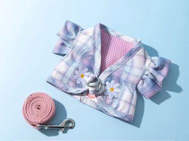 Dog Skirt Hand Holding Rope Small And Medium Pet Supplies (Option: Blue Pink Plaid Vest-M)